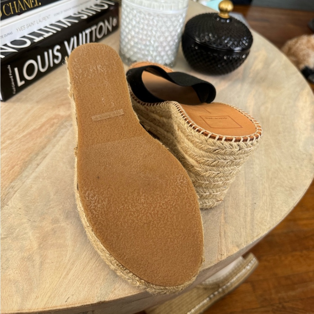Dolce Vita Black Espadrille Wedge Sandals with Natural Jute Platform